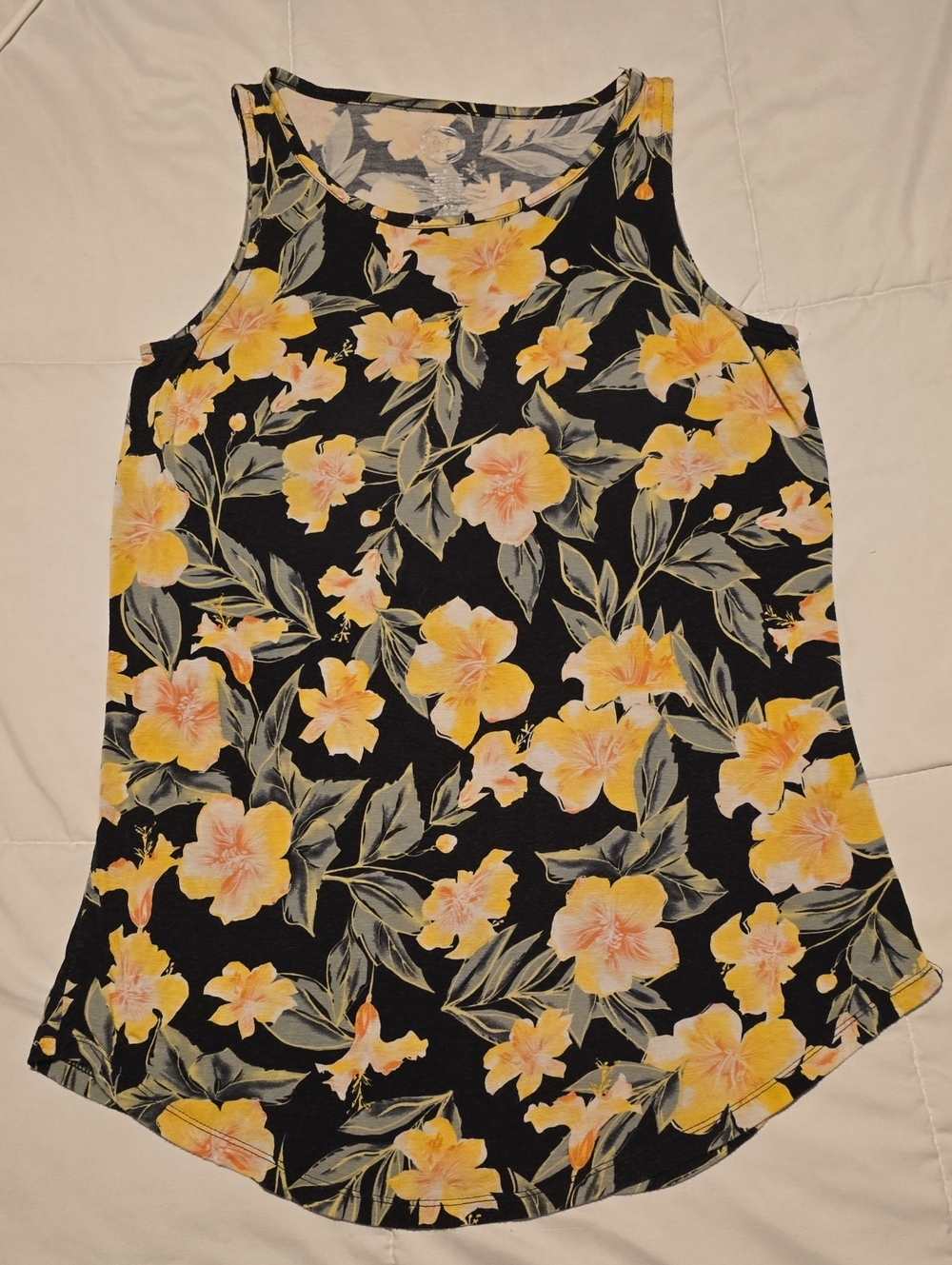 Black Floral Tank Top with Yellow Blooms - Women's Summer Tank